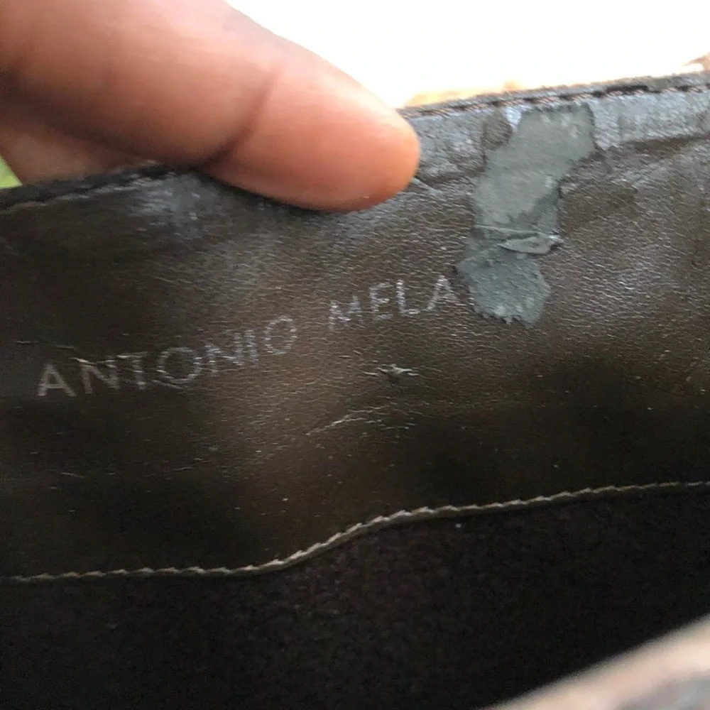 Antonio Melani Brown leather riding knee-high boots heels wedges Y2K Grunge